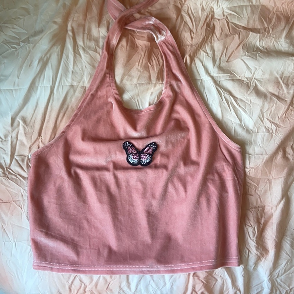 pink butterfly halter top
